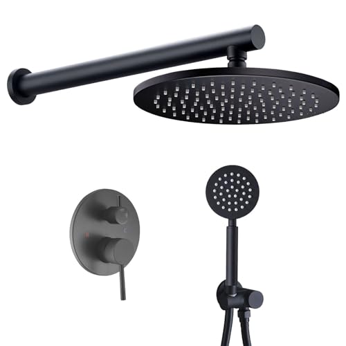 Set de douche à effet de pluie rond 10 pouces noir MOCHAMIK encastré avec douchette