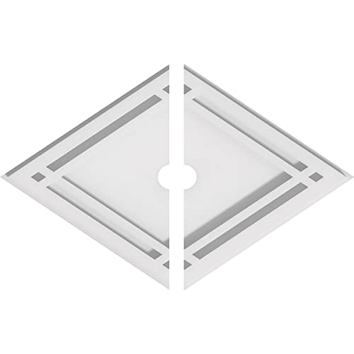 Image of Ekena Millwork CMP14X9DD2-01000 Diamond Architectural Grade PVC Contemporary, Two Piece Urethane Ceiling Medallions 14 inchW x 9 3 /8 inchH x 1 inchID x 4 3 /4 inchC x 1 inchP