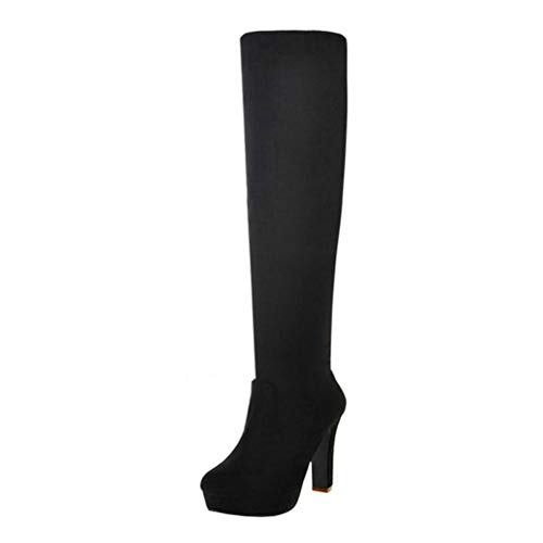 LUXMAX Women Platform Thigh High Boots Block Heel Stretch Over The Knee High Boots3