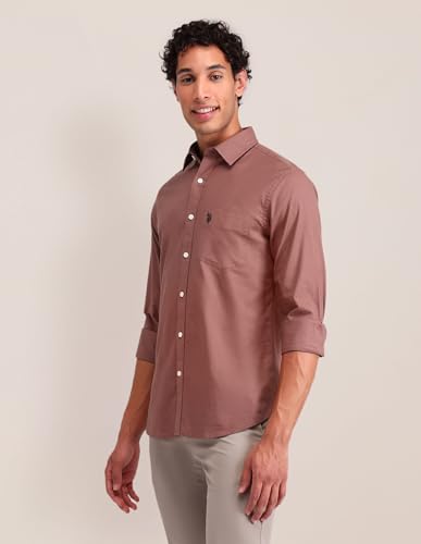 Image of U.S. POLO ASSN. Solid Tailored Fit Shirt for Men - 100% Cotton, Breathable & Comfortable, Full Sleeves Casual Shirt for Men
