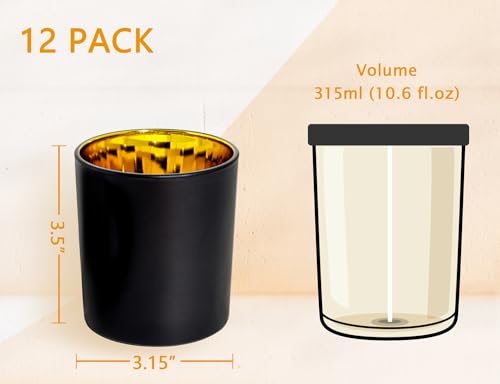 Bulk Candle Jars for Candle Making, Luxury Container with Electroplated Interior, 12PCS Vessel with Metal Lids Empty Jars - Gold Inner - Image 3