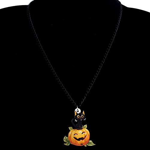 NEWEI Acrylic Halloween Pumpkin Cute Black Cat Necklace Chain Charm Pendants Punk Jewelry for Women Festival Gift2