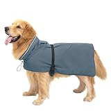 Zellar Hunderegenmantel, Wasserdicht & Verstellbar - Leichte Regenjacke mit Reflektierendem Streifen & Kragenloch für Mittelgroße, Große Hunde, Schnell-Anlege-System, Atmungsaktiv (M, Grau)