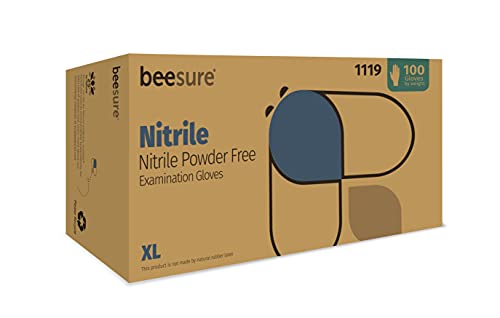 BeeSure BE1119 Nitrile Powder Free Exam Gloves, 3.5 mil, Blue,