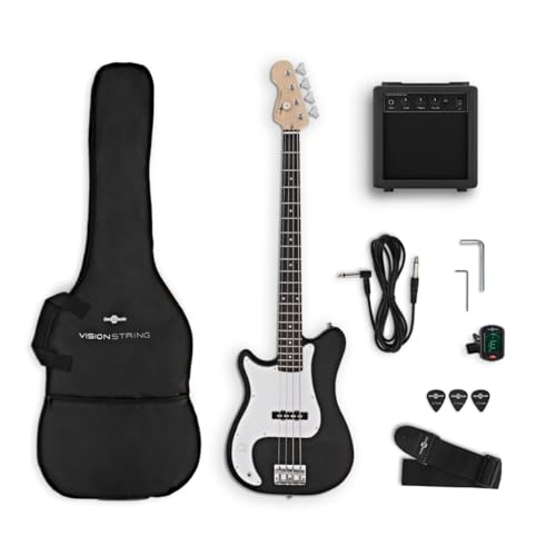 VISIONSTRING Guitarra Bajo Eléctrico 3/4 Mano Izquierda y Kit de Amplificador para Adultos y Principiantes