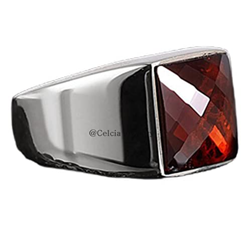 Chevalière homme zircon rouge 12mm argent 925, bague tendance pour le quotidien