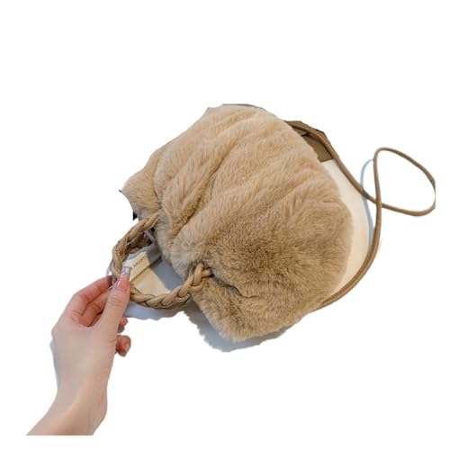 KJBDQQH Bolso Pelo Bolsos de hombro felpa for mujer, bolsos pequeños for las axilas otoño e invierno, mano con cadena tejida for, mullidos, viaje, monederos(Khaki)