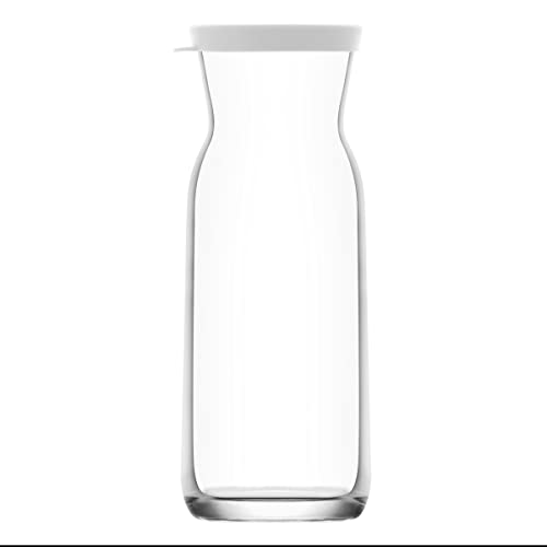 LAV 1x White Lid 700ml Fonte Glass Carafe - Water Wine Juice Fridge Storage Pitcher Jug Set | Bedside Laundry Dispenser Bottle Jar