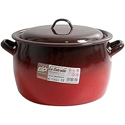 Cacerolas Rojas Antiguas Esmaltaciones La Estrella Fuego - Olla abombada con tapa, 22 cm, 6,4 L