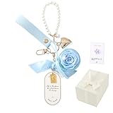 プリザーブドフラワー キーホルダーレディースキーホルダー母の日プレゼント ホワイト デープレ枯れない花 誕生日プレゼント女性人気 かわいい ウサギ 母 敬老の日 彼女 女性友達 娘 ギフト バレンタイン 記念日 結婚祝い 引越し祝い 入学 卒業 退職祝 バラ ひな祭り エターナルフラワー (ブルー, リボン金)