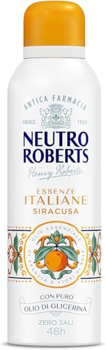 Neutro Roberts, Deodorante Spray Siracusa, Senza Sali di Alluminio, Zero Macchie, con Olio Essenziale di Arancia e Fiori di sale, Con Puro Olio di Glicerina, Deodorante Donna e Uomo, 200 ml, 48h