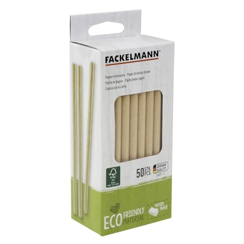 Fackelmann 54837 Petites pailles brunes en papier x50, 50 petites pailles en carton, Papier FSC, 15x0,8cm, Brun