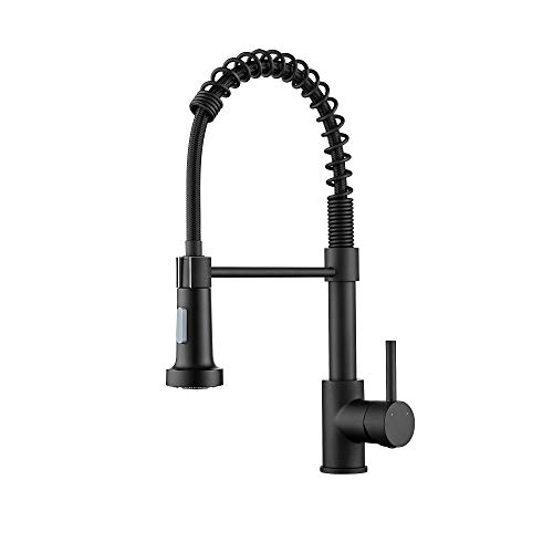 Ravinte Commercial Matte Black Kitchen Faucet with Sprayer Single Handle Spring Spout Faucets Pull Down Sprayer Solid Brass Kitchen Sink Faucet Farmhouse Kitchen Faucets