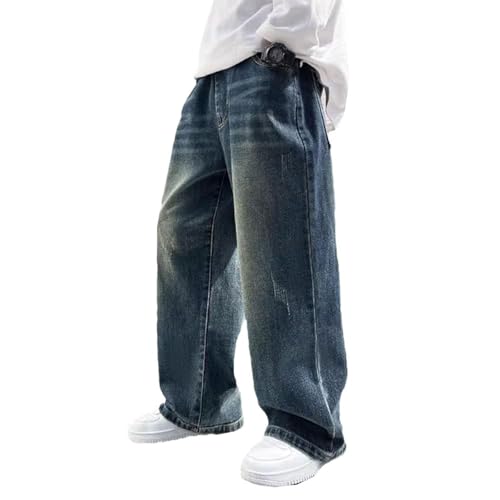 Boys Baggy Jeans Straight Wide Leg Cargo Jeans Casual Elastic Waist Loose Fit Denim Pants Y2K Streetwear with Pockets