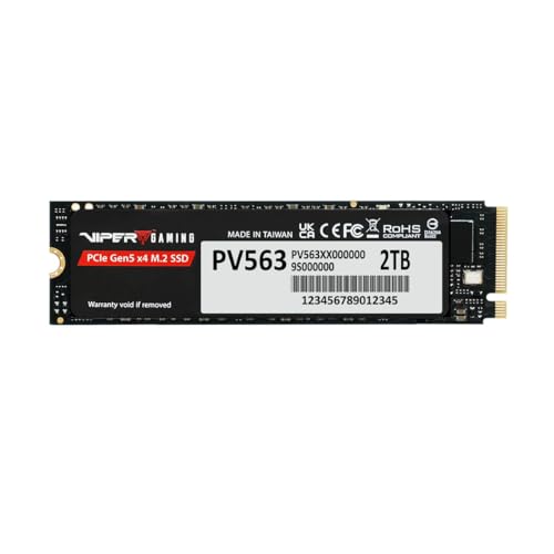 Patriot Viper PV563 2TB interne SSD - NVMe PCIe Gen 5x4 - M.2 2280 - Sequenzielles Lesen/Schreiben (CDM): bis zu 14.000 MB/s - 10.000 MB/s - PV5632TBM28H