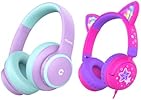 iClever Kids Headphones Cat Ear, LED Light Up, 85dBA Safe