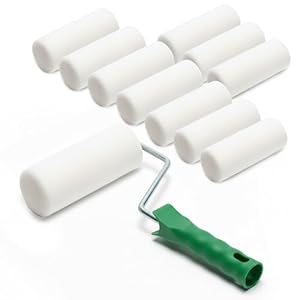 ToolSpace 10x Lackierwalze 11cm mit Griff Superfein Schaumstoffrolle 50 kg/m³ Schaumstoff Dichte Lacke Lasur Acryl Lösungsmittelbeständig Nicht-Aggressive Malerrolle Lackrolle Feinarbeiten Türen Möbel
