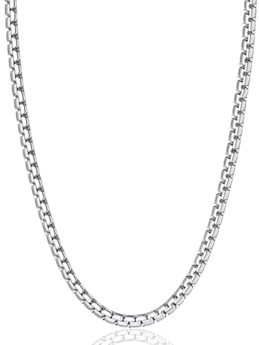 ChainsPro Stainless Steel Box Link Necklace 14 Inch 6mm Men's Venetian Round Box Chain Necklace...