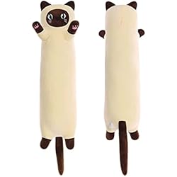 Almohada Gato Largo SNOWOLF Almohada Larga de Felpa Suave con diseño de Gato de Dibujos Animados, Almohada de Gatito de Peluche de Animales de Peluche (Beige, 50 cm)