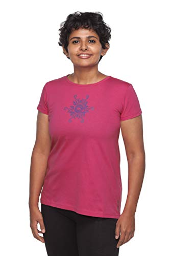 Image of Uhane Yoga and Gym Round Neck T-Shirt (Deep Pink) Loose Fit, Straight Cut Printed Women's T-Shirt Soft Cotton for Sports, Workout, and Fitness