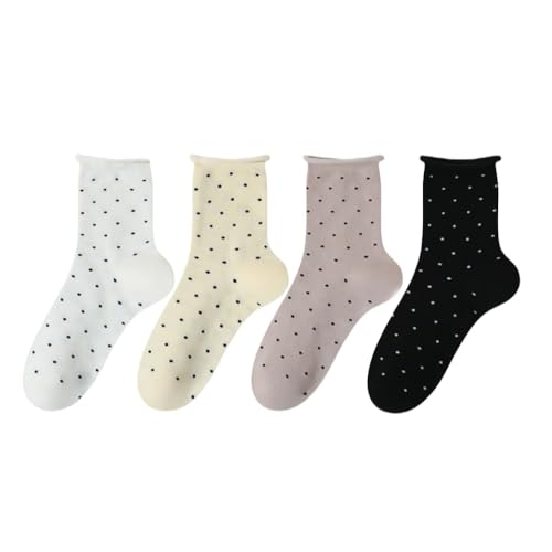 4 Pairs Women's Polka Dot Crew Socks - Breathable Cotton, Fashionable & Comfortable, Multicolor, All-Season