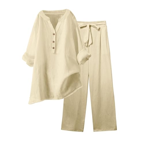 Conjunto de 2 trajes de verano para mujer, pantalones de manga corta, pantalones capri, conjuntos de pantalones a juego, trajes formales de noche para mujer, beige, XXL