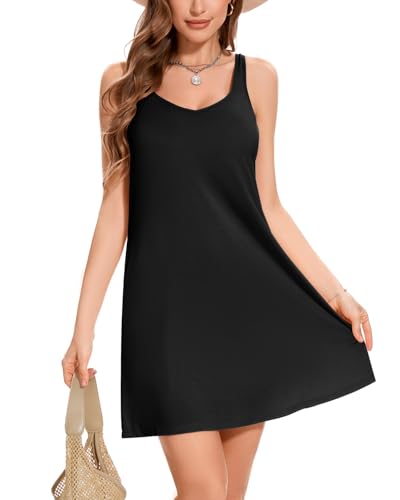 Image of ANYFITTING Built in Bra Summer Dresses for Women 2025 Casual Short Dress with Pockets Mini Floral Sundresses