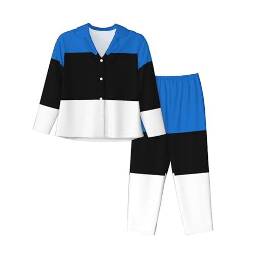 Pyjama drapeau Estonie femme vêtement de nuit manches longues ensemble deux pièces