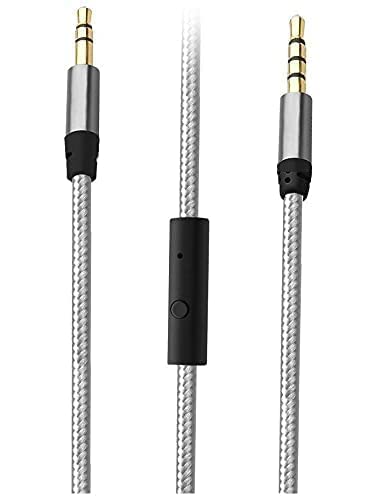Aux Audio Cable with Microphone and in-line Control, 3.5mm Male to Male Cable Headphone Cable Premium Nylon Auxiliary Cord for Headphones, PS4, Home/Car Stereos All Smartphone - Gold