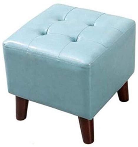 Canapé tabouret repose-pieds en bois et cuir PU | Petit banc de salon bleu