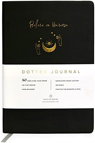 Bullet Planner/Dotted Journal - A5 Ultra Thick 160gsm Paper - Signature Notebook Bound by Hand - Perfect Dotted Journal for Artists and Creators - Moon & Stars Journal -Black