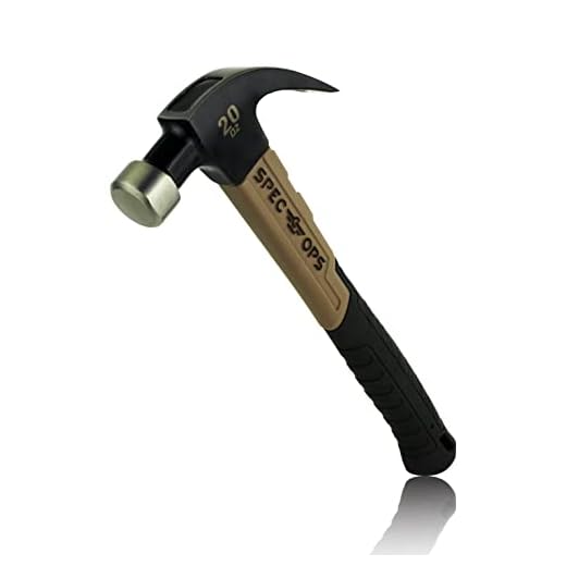 Spec Ops Tools Fiberglass Hammer, 20 oz, Curved Claw, Shock-Absorbing Grip, 3% Donated to Veterans