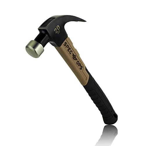 Spec Ops Tools Fiberglass Hammer for Carpentry & Demolition, Smooth Face, Curved Claw and Shock-Absorbing Grip, 20 Oz by Spec Ops - Used condition - US$12.14