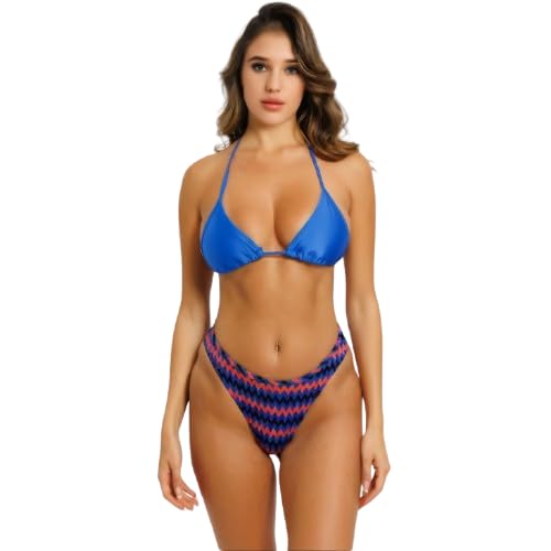 urge Cheeky Red and Blue Geometric Print Bikini Bottom High Cut Low Rise Thong Swimwear Separate for Women (Bottom Only)-picture-37