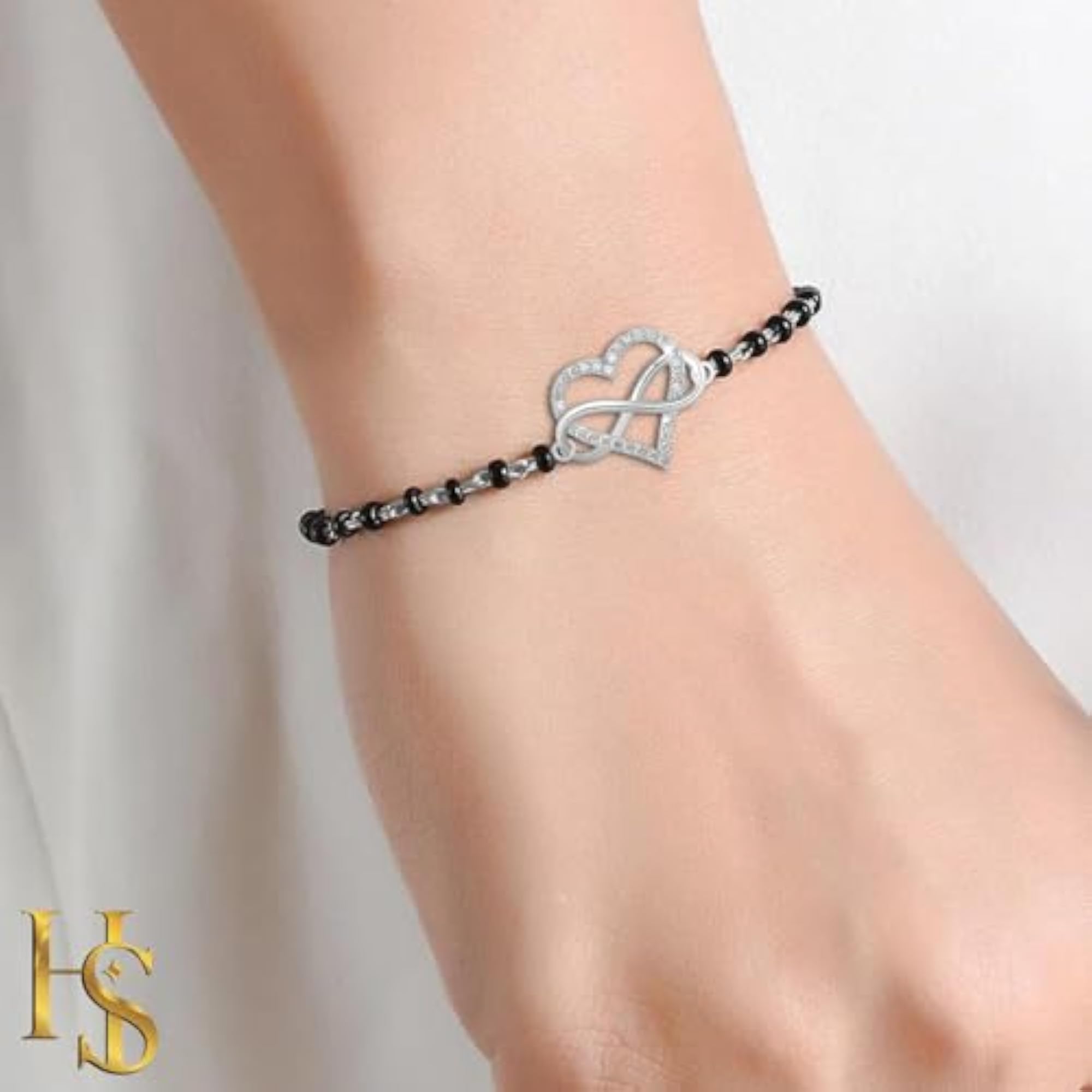 Women's 925 Sterling Silver Infinity Heart Mangalsutra Bracelet