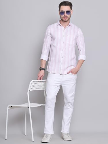 Image of Majestic Man Men Cotton Classic Slim Fit Opaque Striped Casual Shirt
