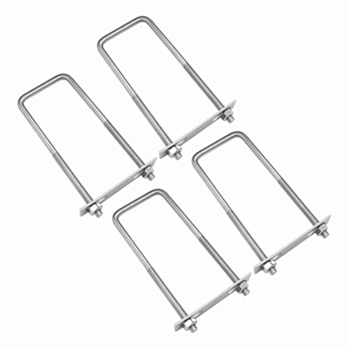 Image of 4 Sets 304 Stainless Steel Square U-Bolts 1.57 inch(40mm) Inner Width, 3.94 inch(100mm) Length Stainless M8 with Nuts, Frame Plate, Accessories for Automobiles Trailer, Boat Trailer Industrial Parts