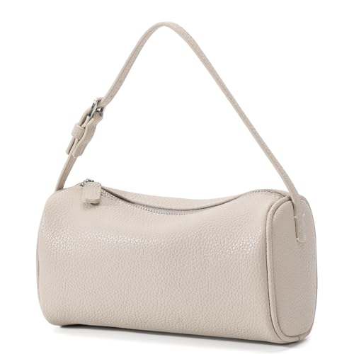 KouLi Buir PU Leather Crossbody Purse for Women Trendy Small Barrel Hobo Shoulder Handbag Lightweight Daily Purse (Beige)