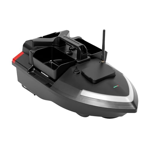 HOARLICN 500m Futterboot mit GPS, Futterboot Angeln Köderboot 500m Ferngesteuert Köderboot Dual Motor Fish Finder mit Suchscheinwerfer Cruise Control System Fernsteuerung (Schwarz)