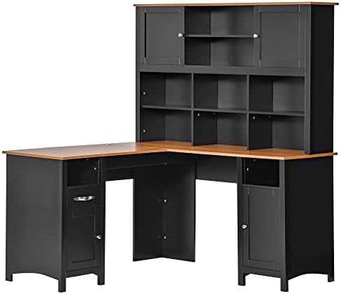 HOMCOM L Shaped Computer Desk with Hutch, 59" Corner Desk, Space ...