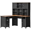 HOMCOM L Shaped Computer Desk with Hutch, 59 Corner Desk, Space Saving Home Office Desk with Storage Shelves, Drawer and Cabinet, Black