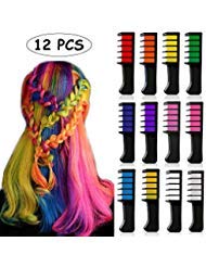 Kalolary 12 Colors Temporary Hair Color Chalk Comb for Kids Girls, Washable Rainbow Hair Chalk Comb Birthday Party Cosplay DIY Gift for Teen Adult