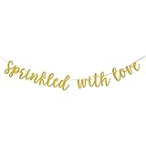 Glamoncha Sprinkled With Love Gold Glitter Banner Sign Garland for Baby Sprinkle,Baby Shower Decorations