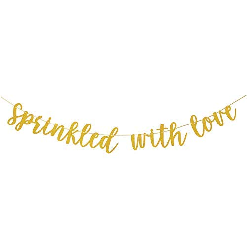 Glamoncha Sprinkled With Love Gold Glitter Banner Sign Garland for Baby Sprinkle,Baby Shower Decorations