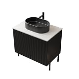 gonew21 Mobile sottolavabo autoportante 76 cm con vasca in vetro – Lavabo con base in pietra sinterizzata Carrara – Doppia porta Soft-Close – Set di mobili da bagno con lavabo