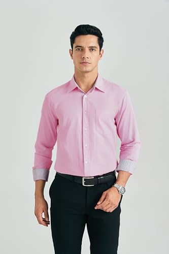 Image of HISDERN Mens Dress Shirts Long Sleeve Button Down Casual Shirts for Men Inner Contrast Formal Business Tuxedo Wedding Shirt
