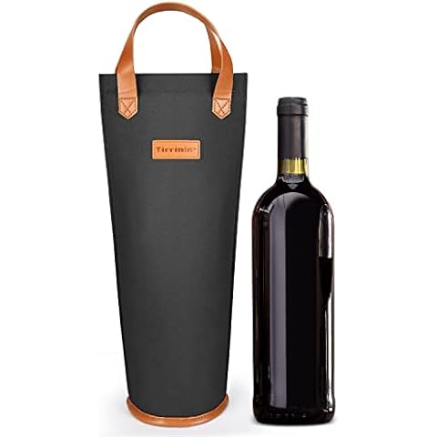 Tirrinia Single Wine Carrier Tote, Insulated Wine Cooler Bag for Travel, Picnic, & Wine Gifts – Thermal Padded Wine Bottle Holder Tote for Men & Women, Wine Gift for Wine Lovers,Black Cover