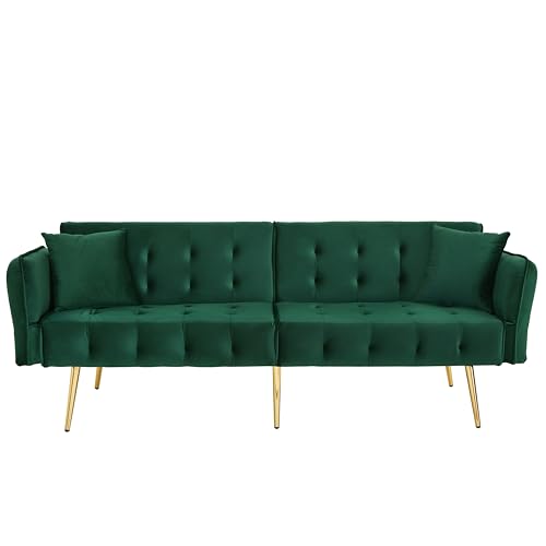 REXO Sofá cama multifunción de dos plazas con función de cama, respaldo ajustable + reposabrazos de varios dígitos. Sofá cama plegable moderna para sala de estar - Funda de terciopelo. Amplia zona de