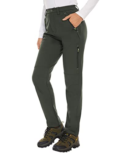 Puli Women's Waterproof Windproof Fleece Lined Warm Hiking Ski Snow Insulated Pants Army Green 30 #TOP14