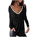 Produktbild Damen Langarm T-Shirt V Ausschnitt Longshirt Sexy Tunika Bluse Elegant Einfarbig Sweatshirt Pullover Locker Blusenshirt Liebe Druck Langarmshirt Jumper Kuschelig Laufshirt für Frühling